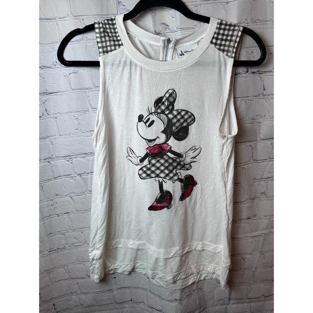 Disney Parks Minnie Mouse Tank Top Plaid Bow Sleeveless White Small